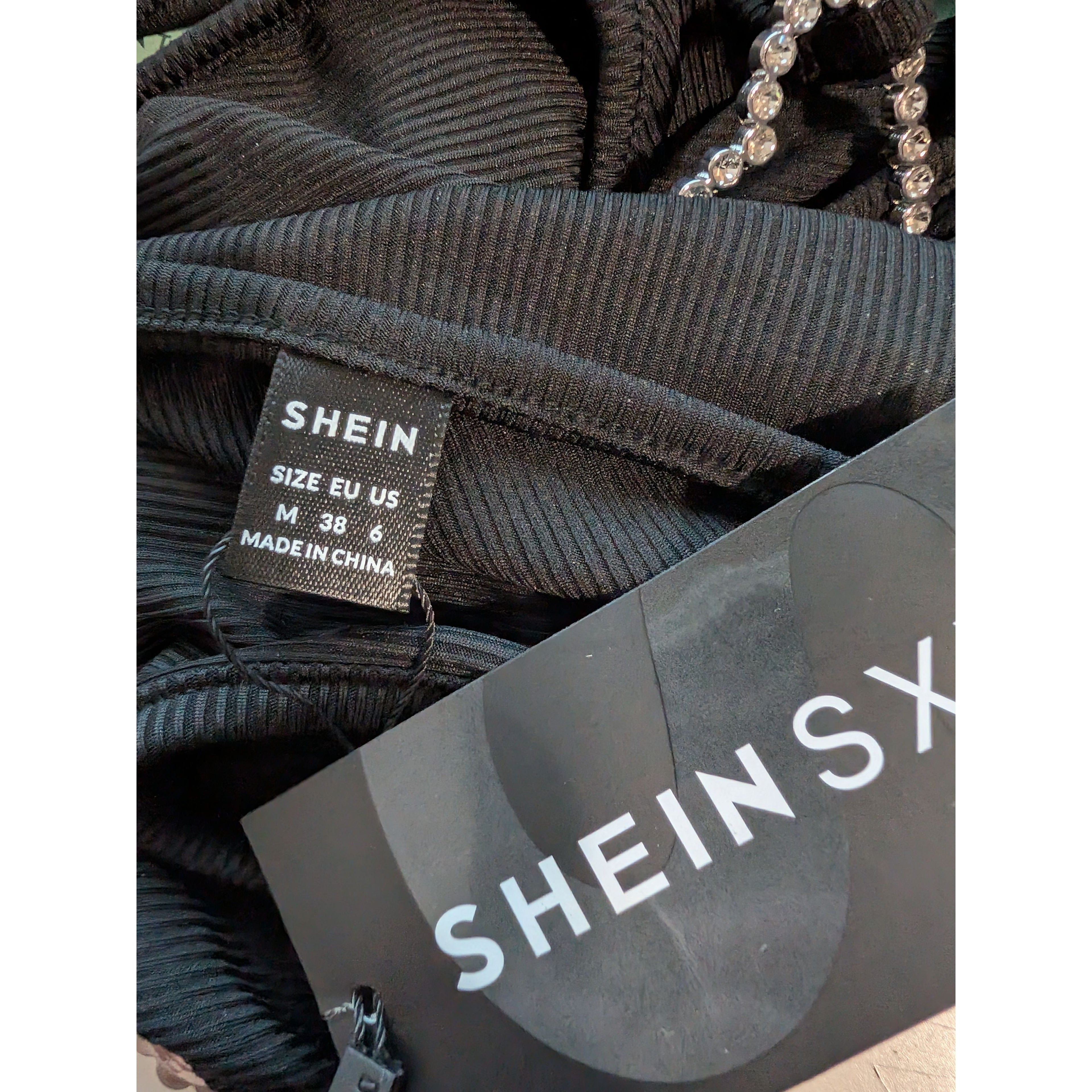 Black Crop Top With Heart Diamante Trim Medium