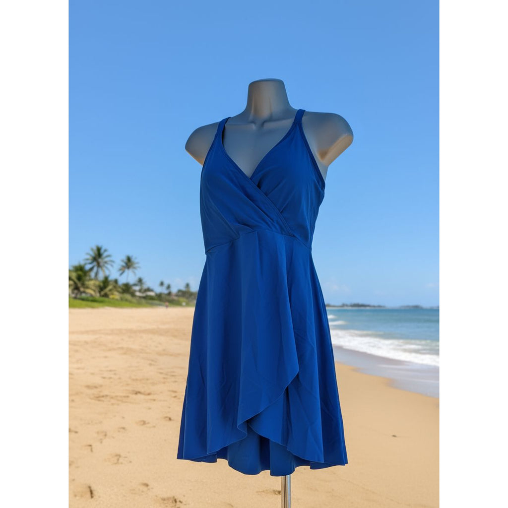 Blue dress on a mannequin at the beach