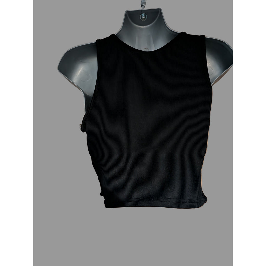 Black Crop Top With Heart Diamante Trim Medium