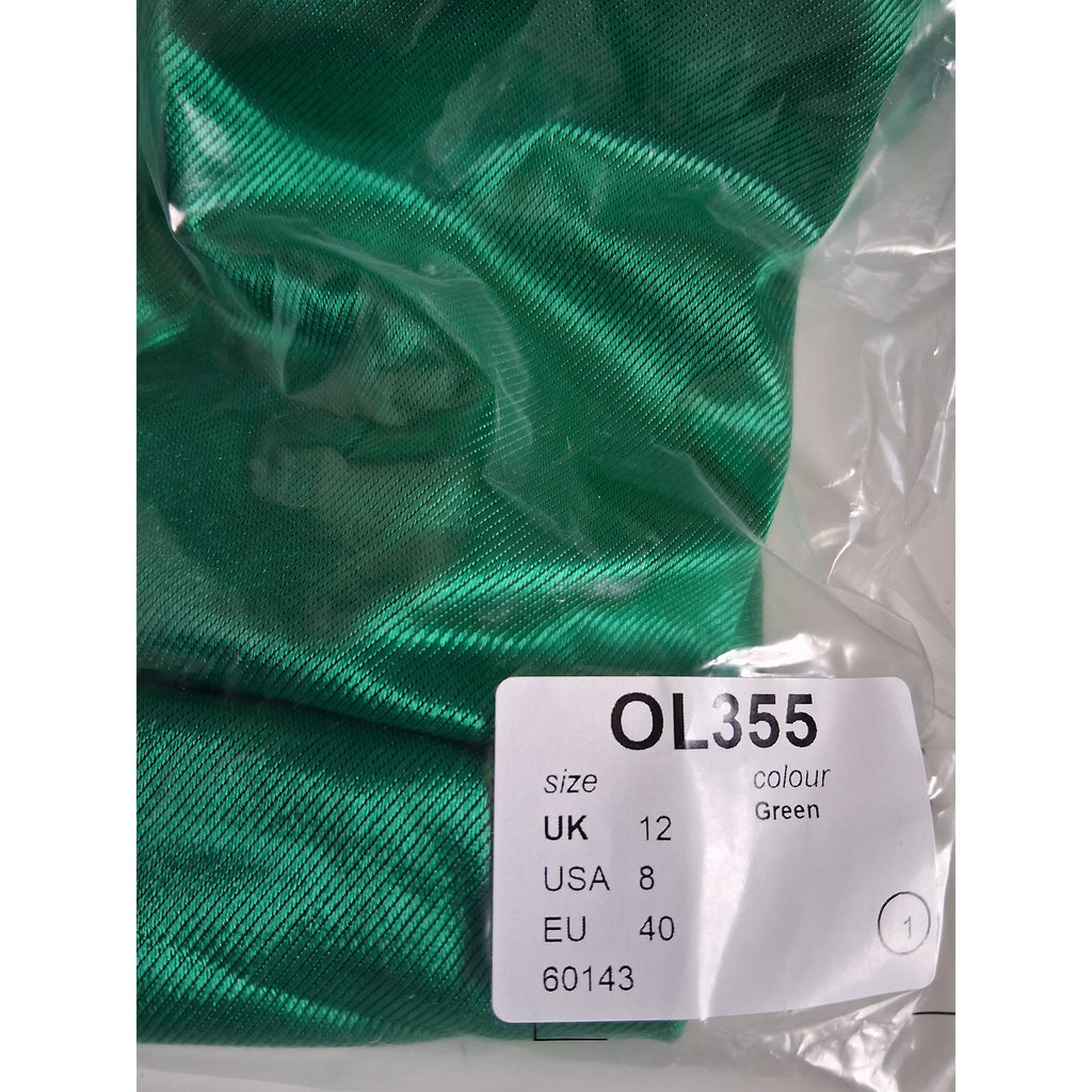 Green Stretch Satin Wrap Front Dress UK12