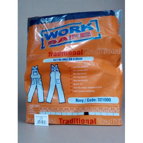 Work Safe Traditional Cotton Drill Bib & Brace Overalls in Navy Blue - Extra Large/Large