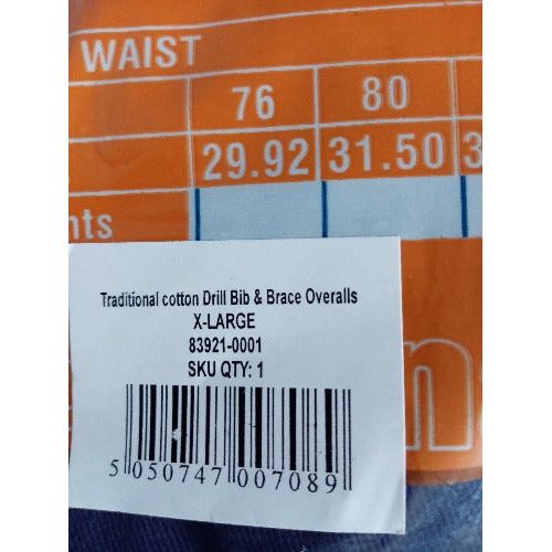 Work Safe Traditional Cotton Drill Bib & Brace Overalls in Navy Blue - Extra Large/Large