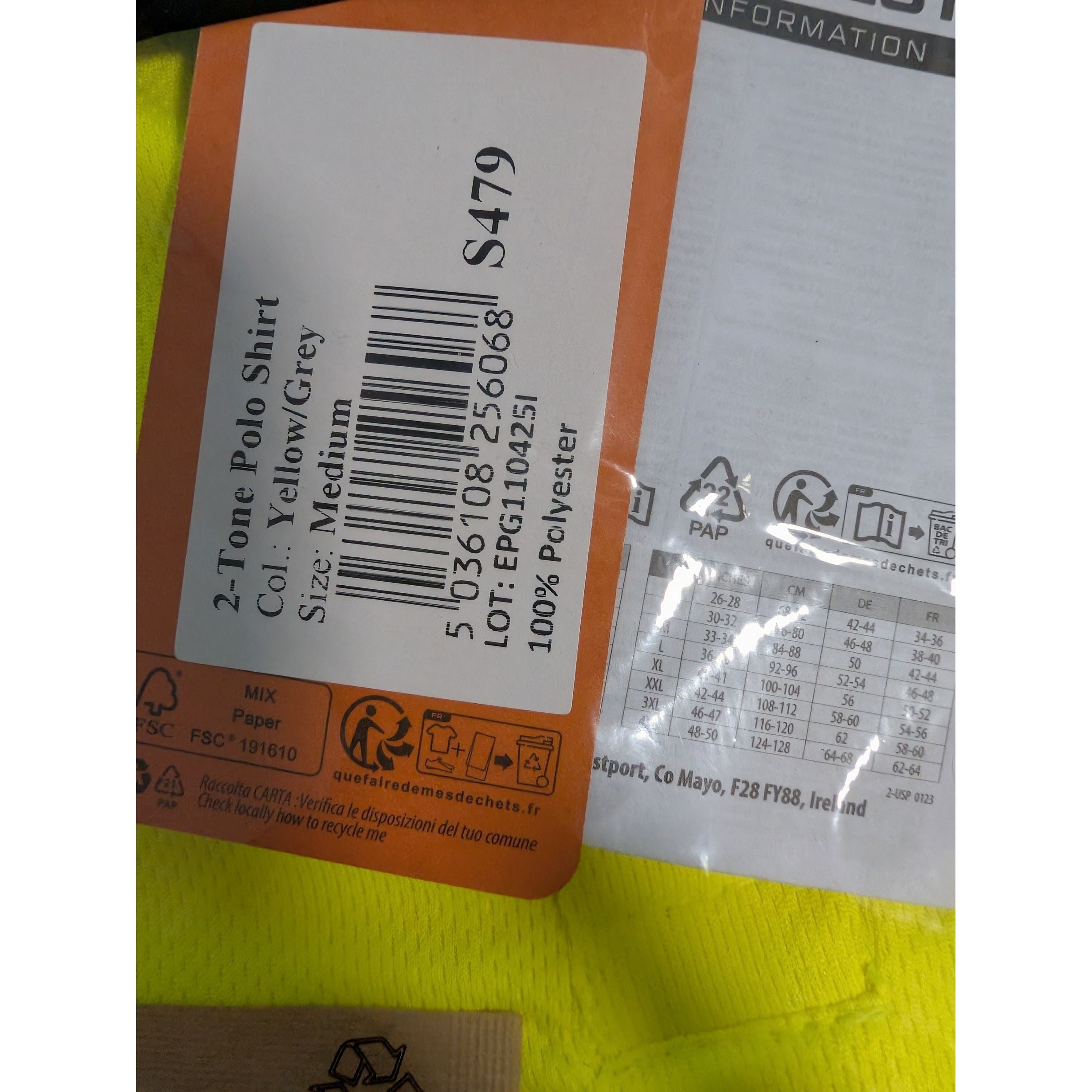 Portwest S479 Hi-Vis Contrast Polo Shirt S/S Yellow/Grey Medium