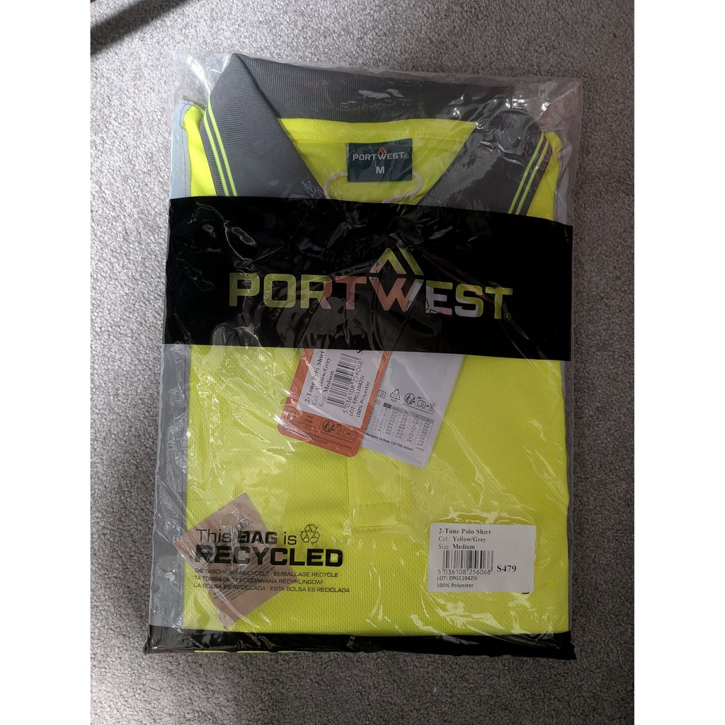 Portwest S479 Hi-Vis Contrast Polo Shirt S/S Yellow/Grey Medium