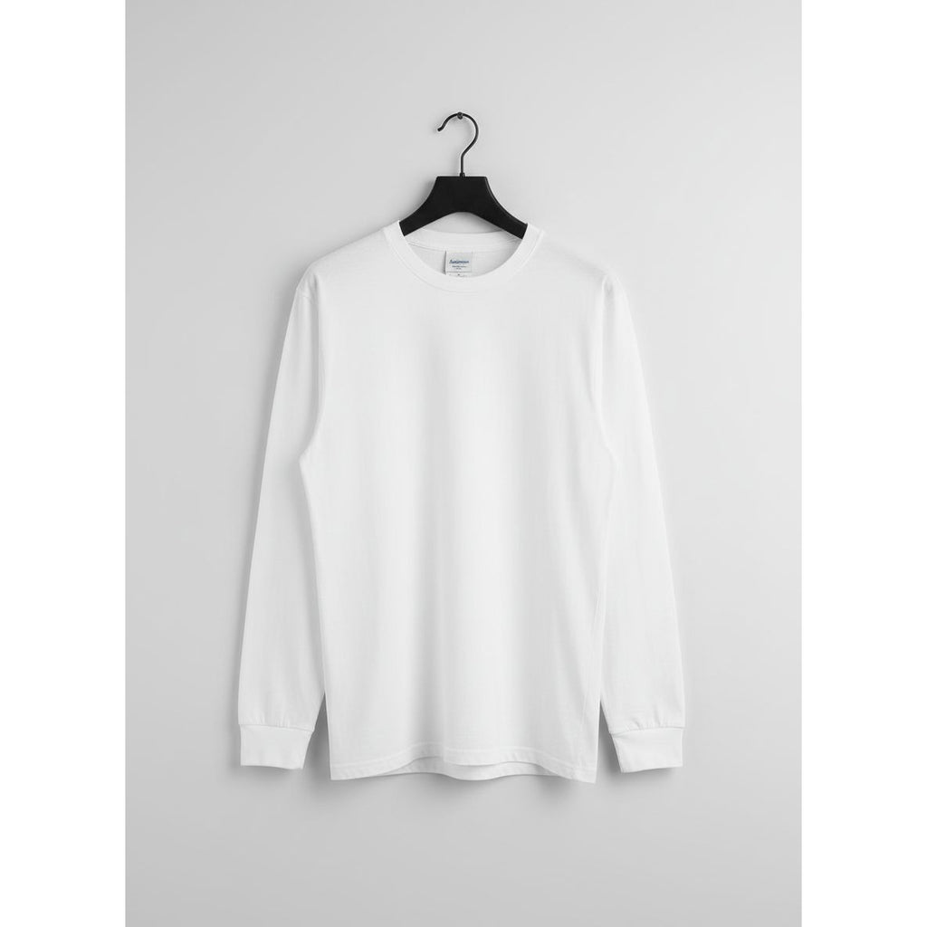 White long-sleeve shirt on a hanger 