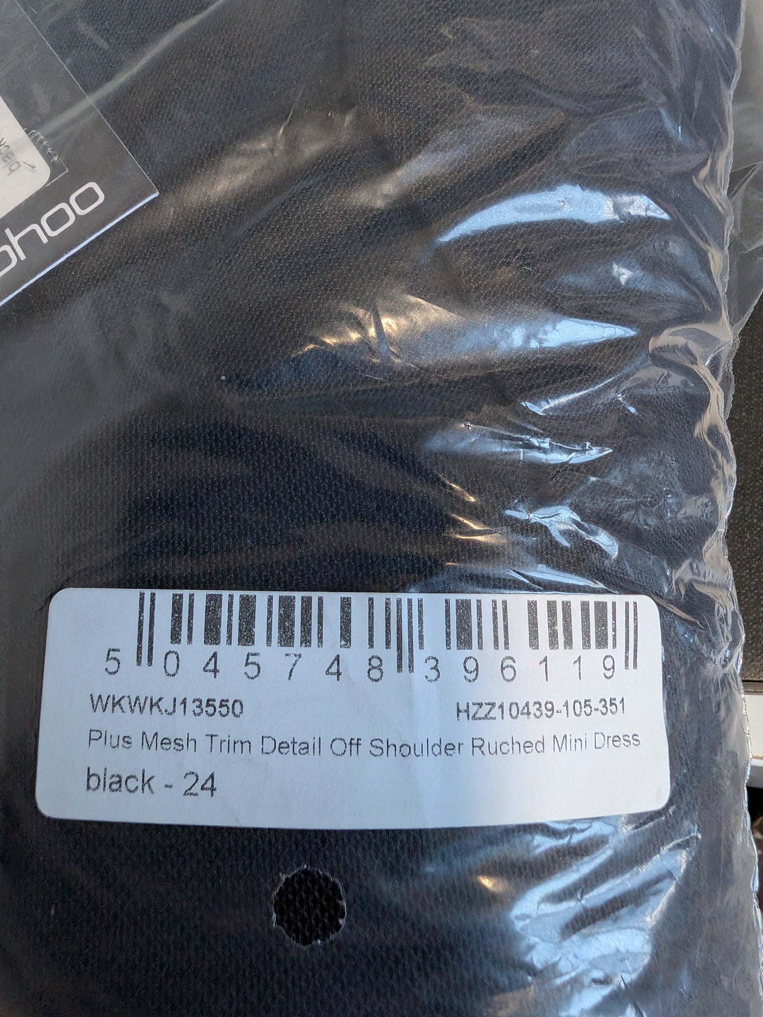 boohoo Plus Mesh Trim Detail Off Shoulder Ruched Mini Dress