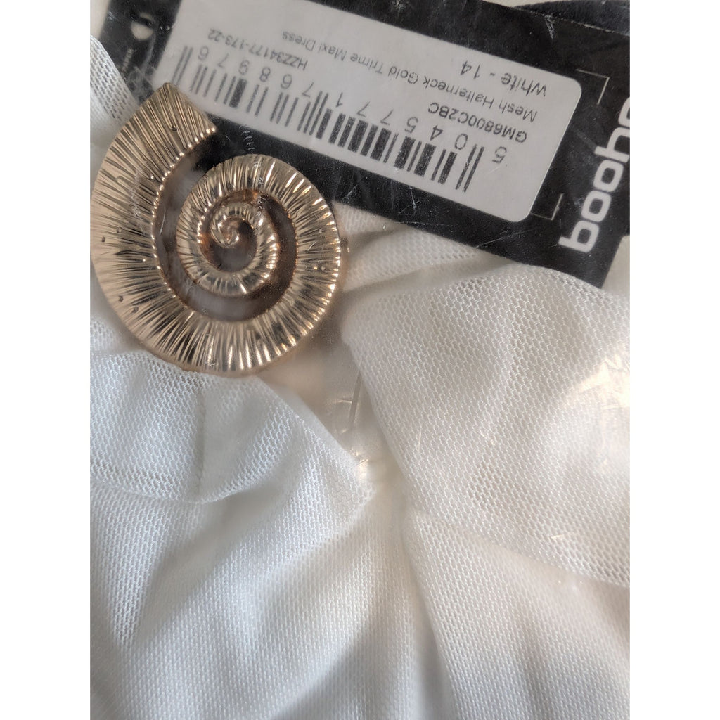 boohoo Mesh Halter Neck Gold Trim Maxi Dress UK14