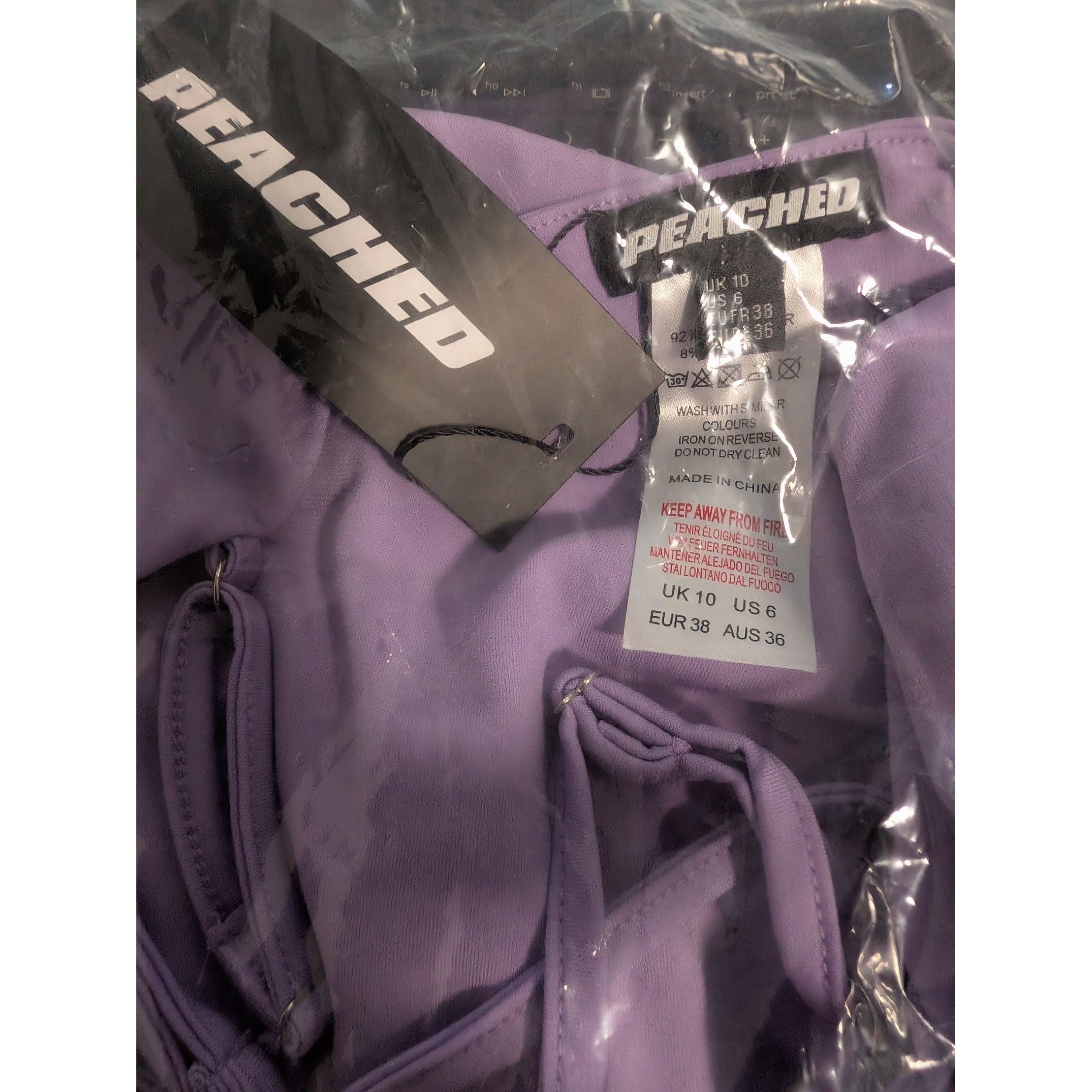 Peached Lilac Strappy Backless Mini Dress UK 10