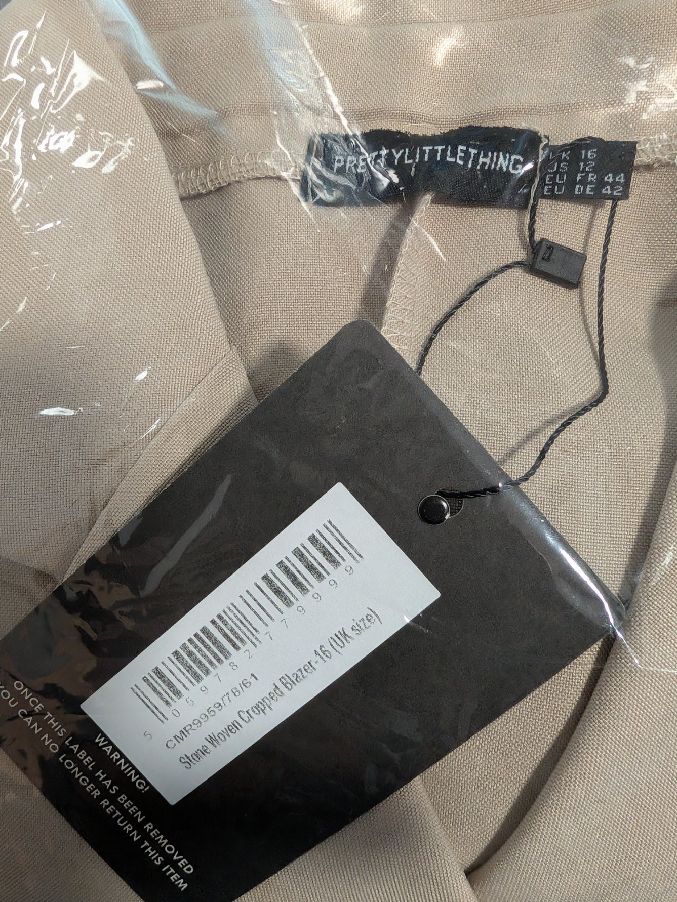 Pretty Little Thing Beige Cropped Jacket UK 16