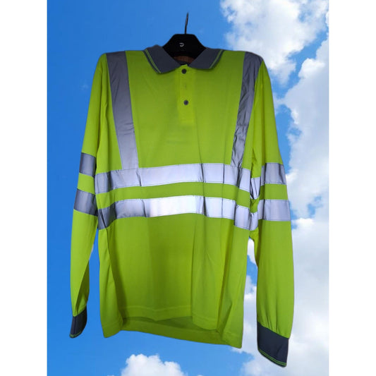 Aviator Long Sleeve High Vis Polo Shirt - Yellow/Grey XL