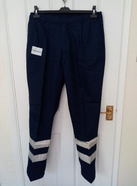 Mens Navy Work Trousers With Reflective Strips Hi Viz