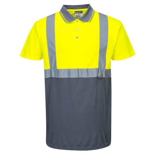 Portwest S479 Hi-Vis Contrast Polo Shirt S/S Yellow/Grey Medium