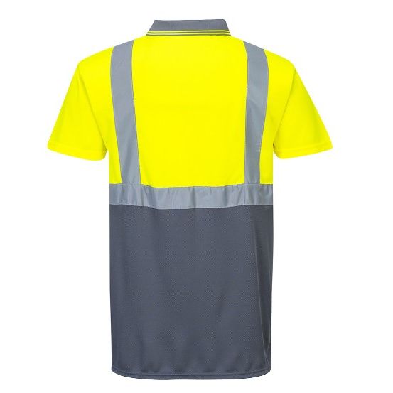 Portwest S479 Hi-Vis Contrast Polo Shirt S/S Yellow/Grey Medium