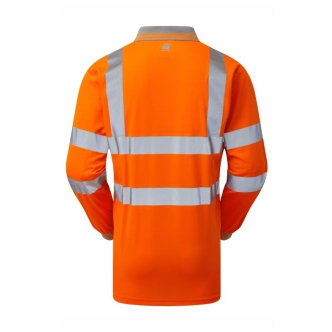 Orange high-visibility jacket with reflective stripes on a white background