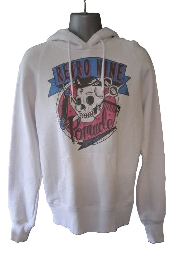 White hoodie with a graphic design on a mannequin 