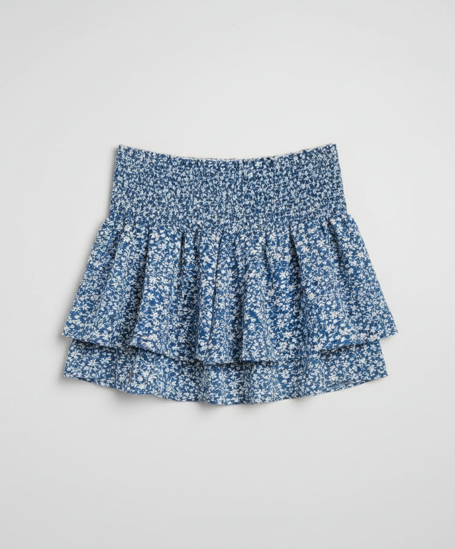 Blue & White Flowered Mini Skirt Large