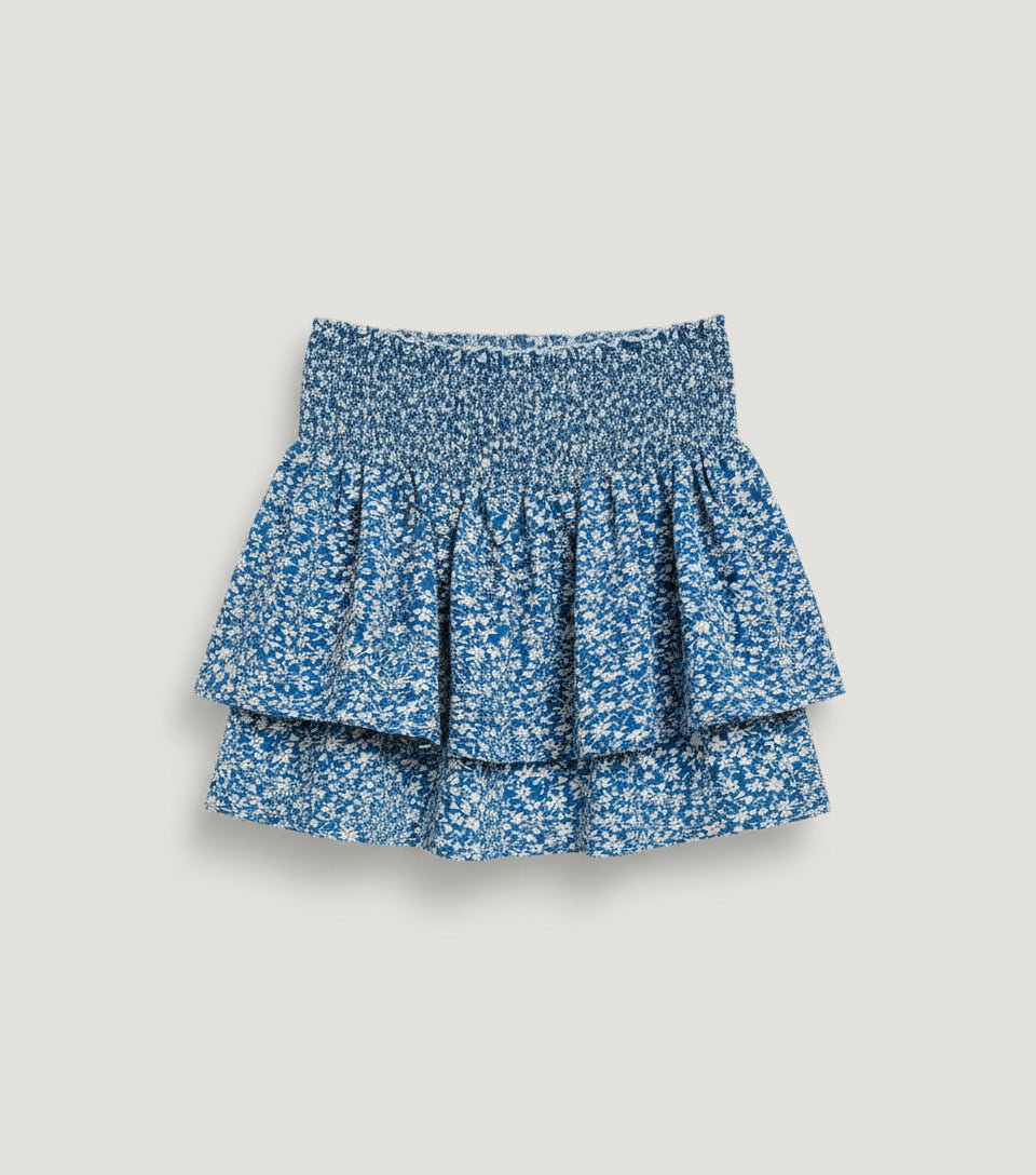 Blue & White Flowered Mini Skirt Large