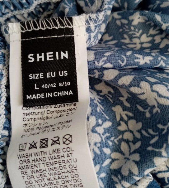 Blue & White Flowered Mini Skirt Large