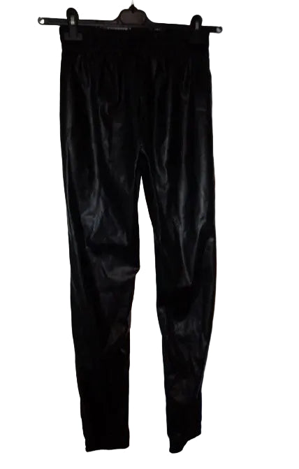Ladies Black Wet look/leather look/harem Trousers L