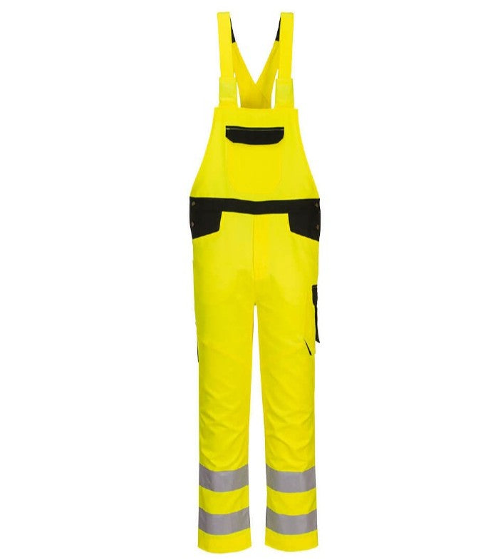 Portwest PW244 Hi-Vis Bib and Brace with Adjustable Hem (Yellow/Black) 3XL