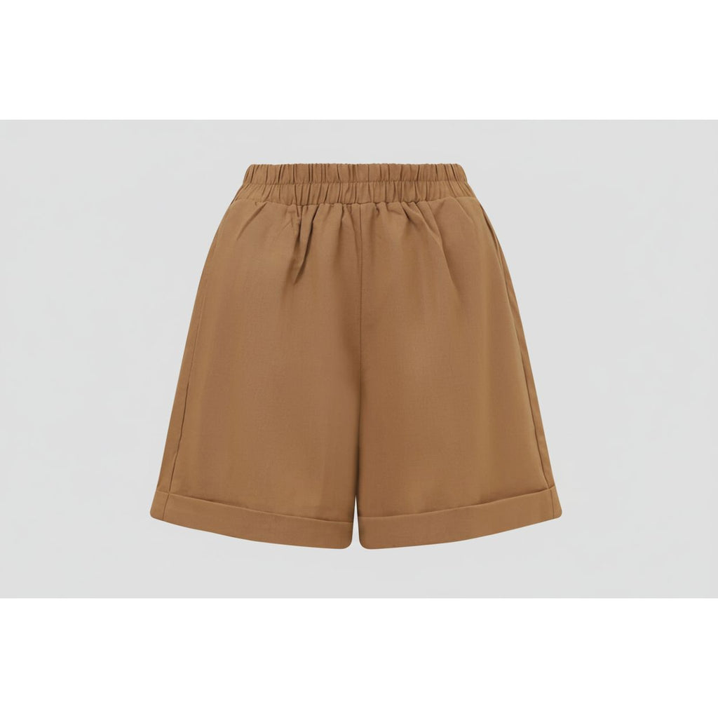 BALOU WOMENS HIGH WAIST SHORTS LIGHT BROWN