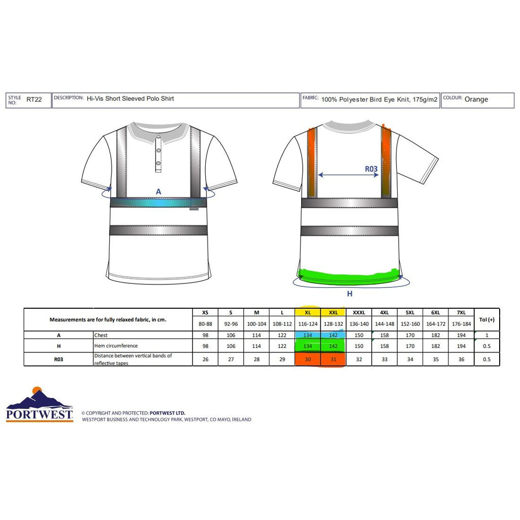 Portwest RT22 - Hi-Vis Polo Shirt S/S - Orange