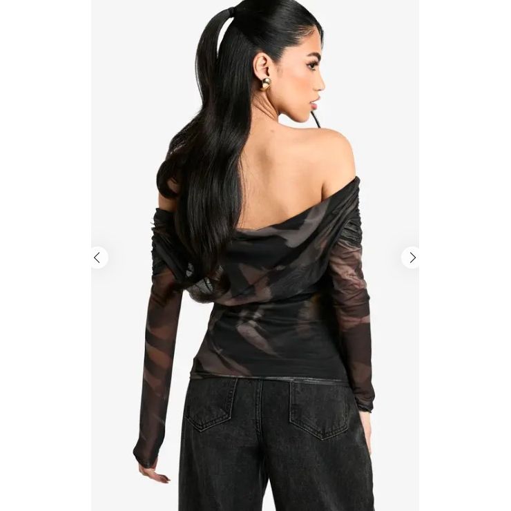 Boohoo Animal Ruched Front Bardot Top - Brown