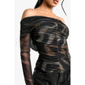 Boohoo Animal Ruched Front Bardot Top - Brown