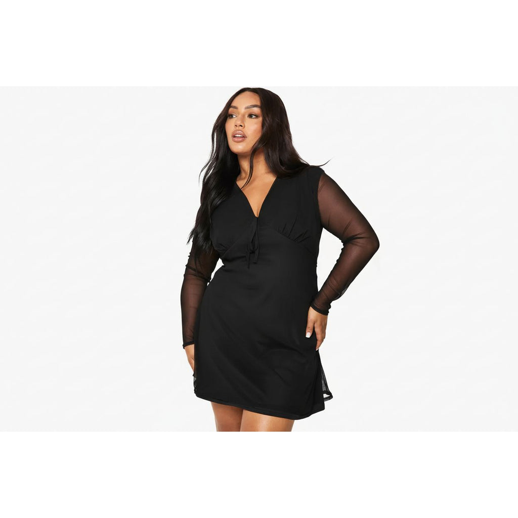 boohoo Plus Tie Bust Mesh Skater Dress