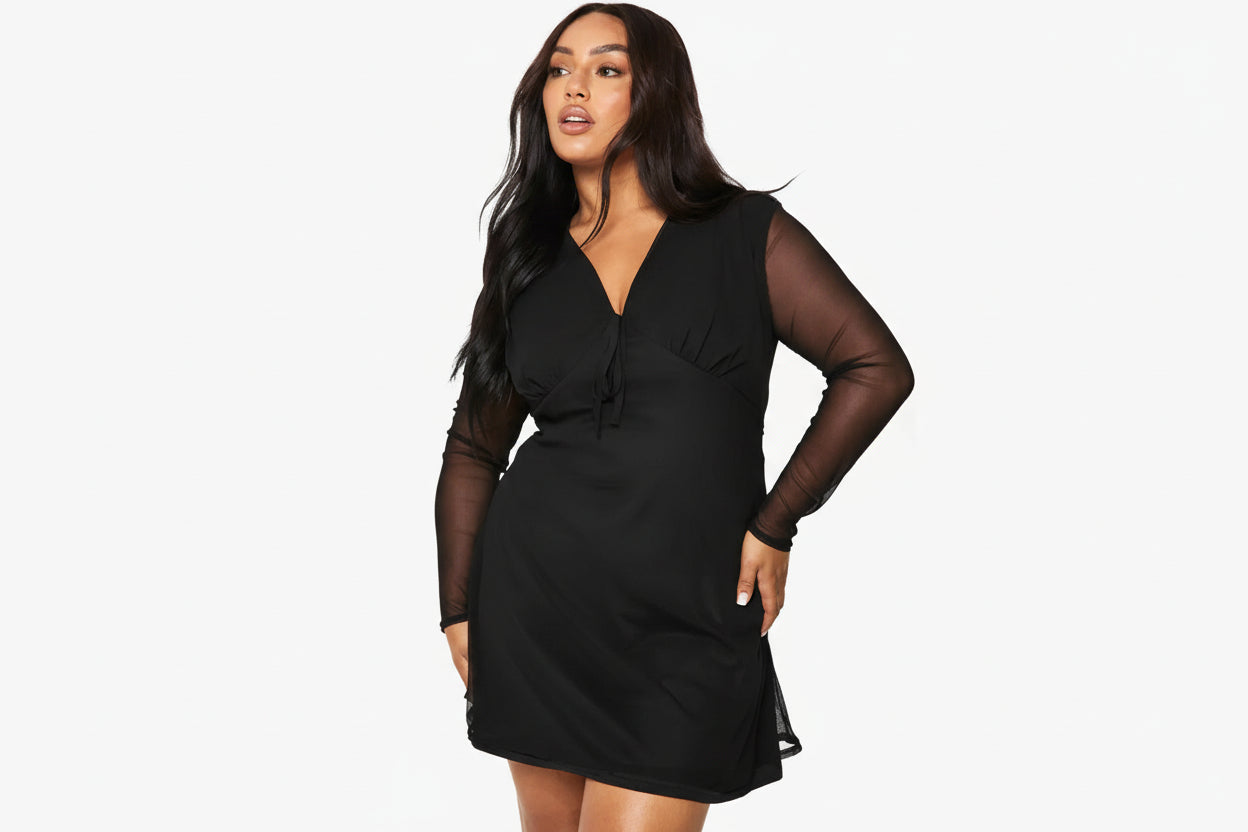 boohoo Plus Tie Bust Mesh Skater Dress