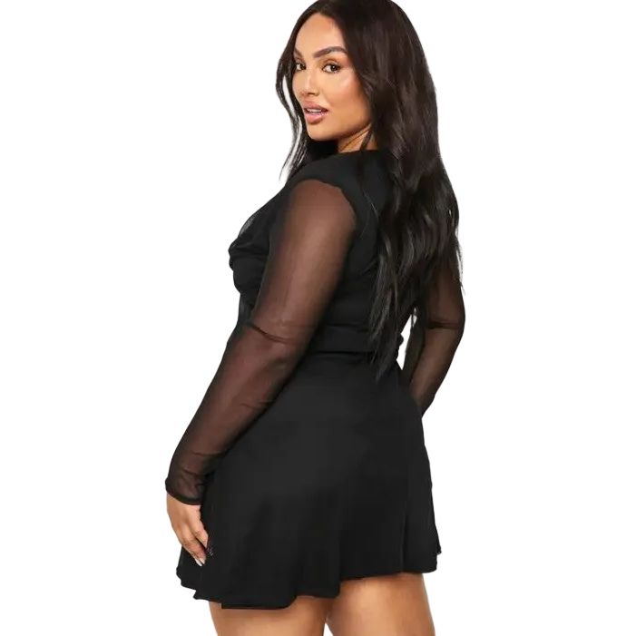 boohoo Plus Tie Bust Mesh Skater Dress