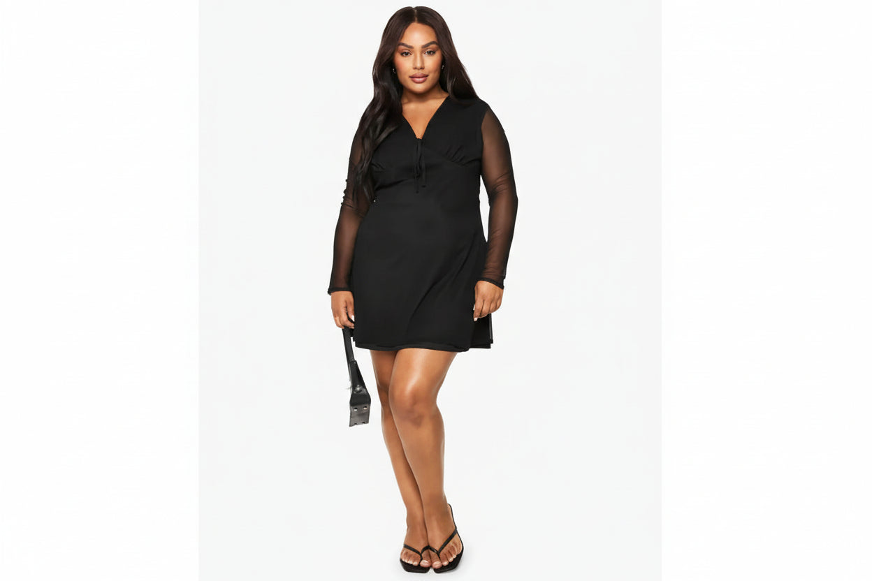 boohoo Plus Tie Bust Mesh Skater Dress