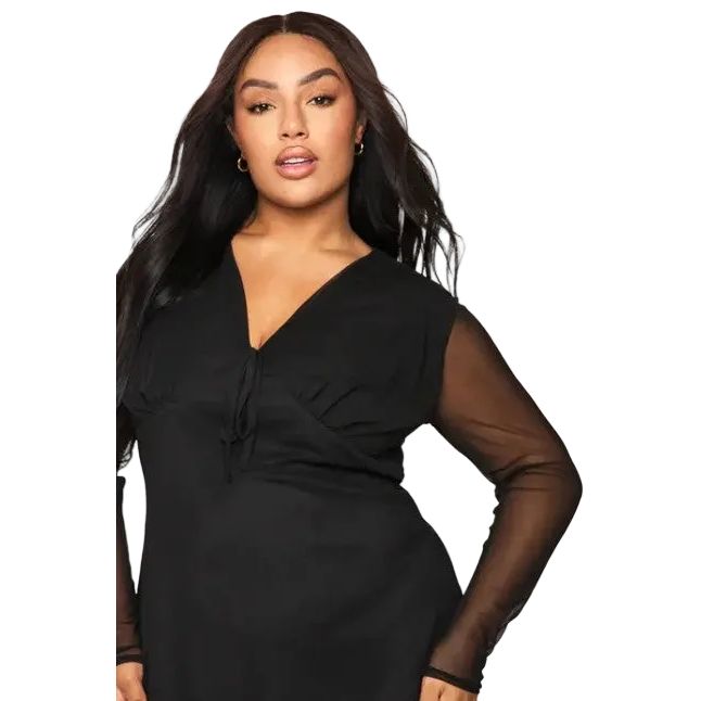 boohoo Plus Tie Bust Mesh Skater Dress
