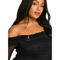 boohoo Plus Mesh Trim Detail Off Shoulder Ruched Mini Dress
