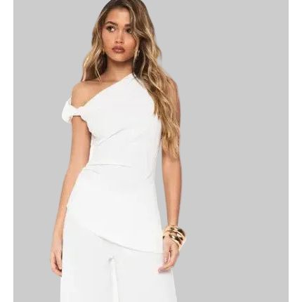 boohoo Textured Off Shoulder Ruched Top UK 14