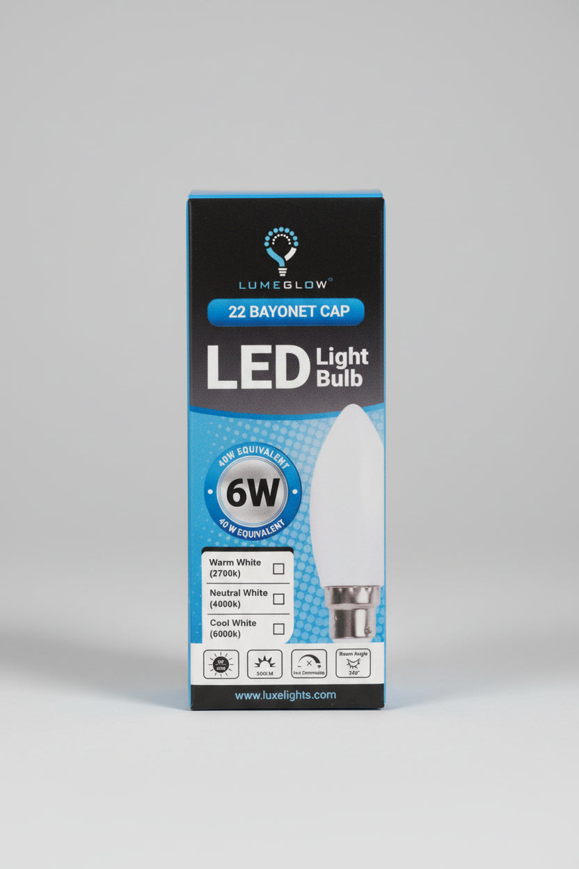 B22 Bayonet 6W Candle LED 6 pack