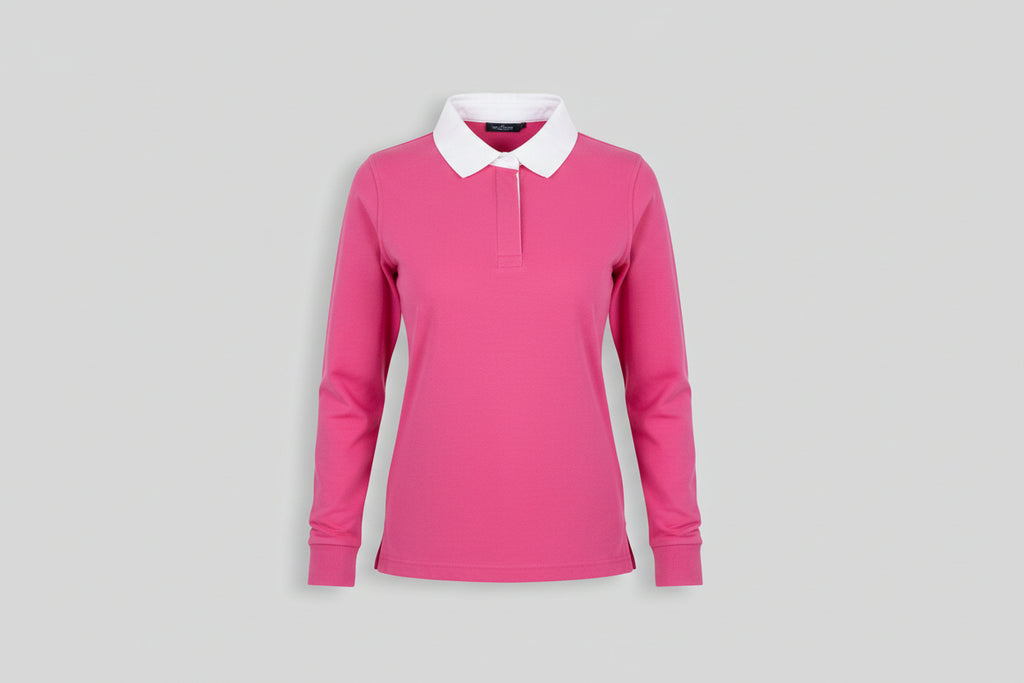 FR101 Women’s Long Sleeve Plain Rugby Shirt Bright Pink