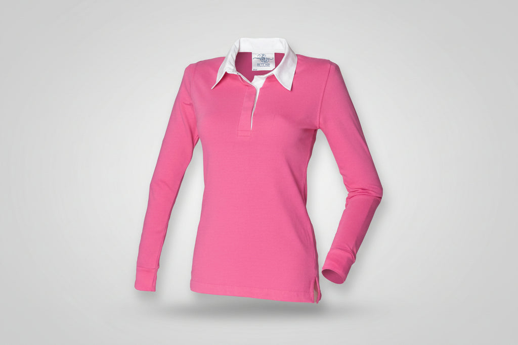 FR101 Women’s Long Sleeve Plain Rugby Shirt Bright Pink