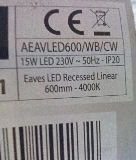 Ansell Eaves Recessed AEAVLED600/WB/CW 15W LED 600MM-4000K Cool White