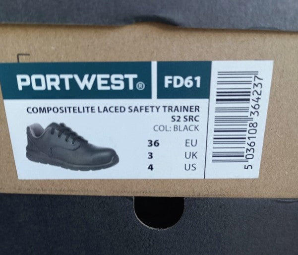 FD61 Portwest Compositelite Laced Safety Shoe Black UK3