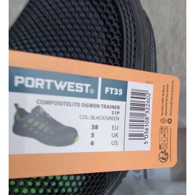FT35 Portwest Composite Trainer S1PS FO SR Black/Green UK5