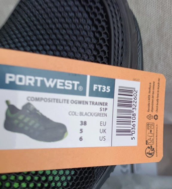 FT35 Portwest Composite Trainer S1PS FO SR Black/Green UK5
