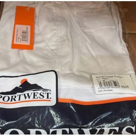 PORTWEST Stretch Cargo Trouser White S231 - W40" L31"