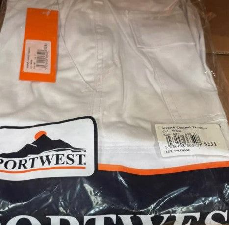 PORTWEST Stretch Cargo Trouser White S231 - W40" L31"