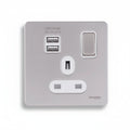 Schneider Screwless Single Socket 2 x USB Pearl Nickel, White Insert