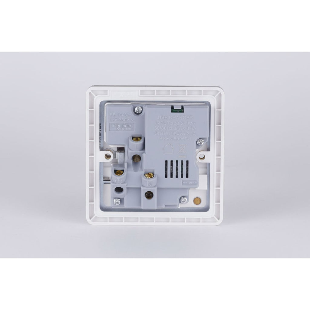 Schneider Screwless Single Socket 2 x USB Pearl Nickel, White Insert