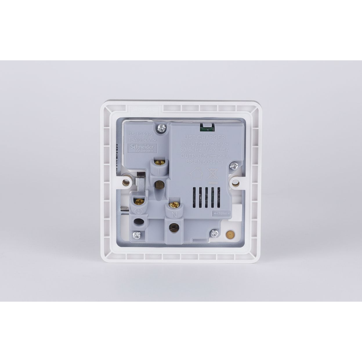 Schneider Screwless Single Socket 2 x USB Pearl Nickel, White Insert