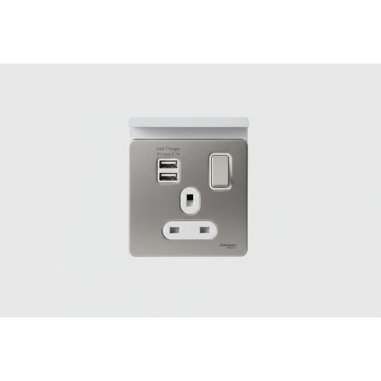 Schneider Screwless Single Socket 2 x USB Pearl Nickel, White Insert