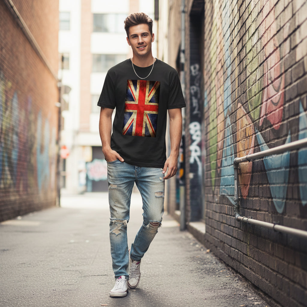 Adults Printed British Flag Union Jack Grunge T-Shirt