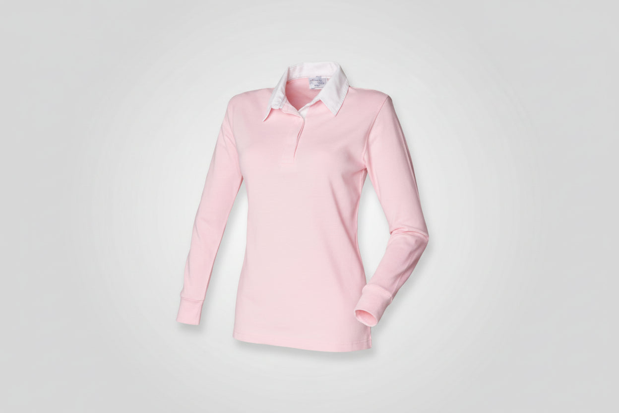 FR101 Women’s Long Sleeve Plain Rugby Shirt Bright Pink